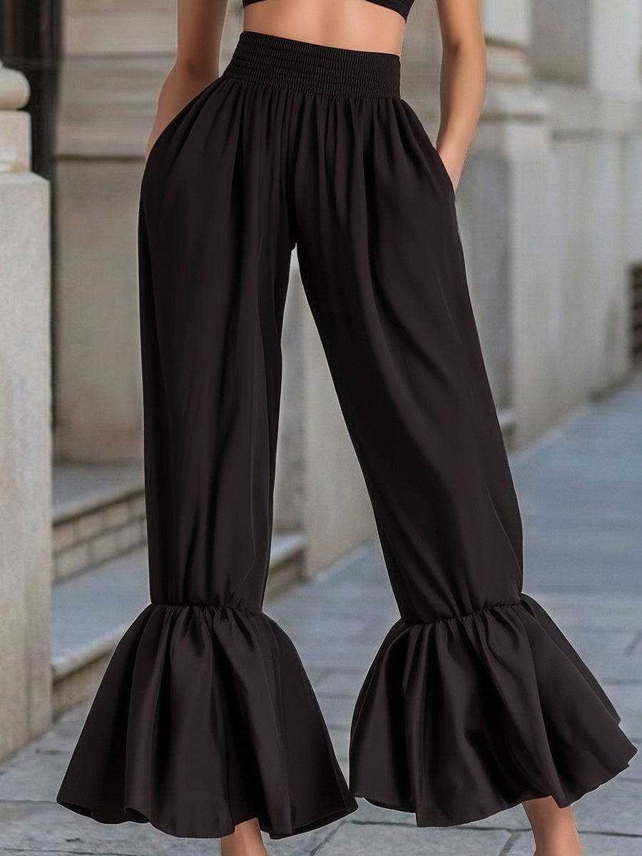 Halter Ruched Crop Top & Tiered Flared Pants Set