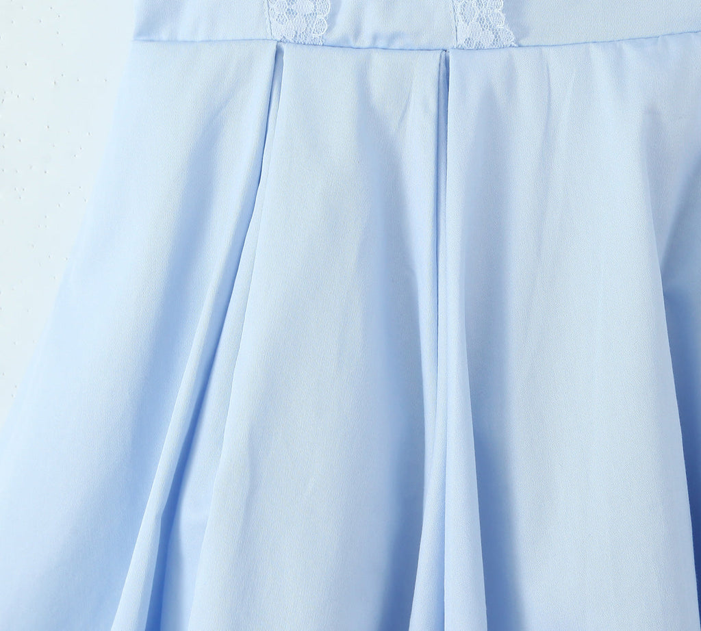 Blue Halter Dress Fitted Waist Backless Sweet Pettidress
