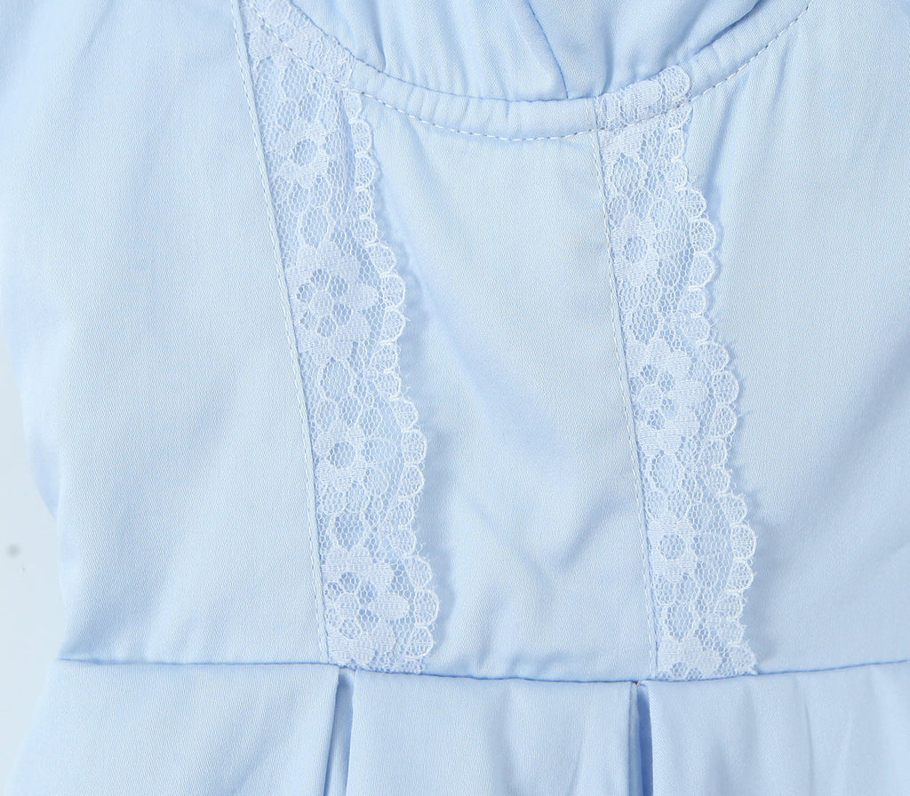 Blue Halter Dress Fitted Waist Backless Sweet Pettidress
