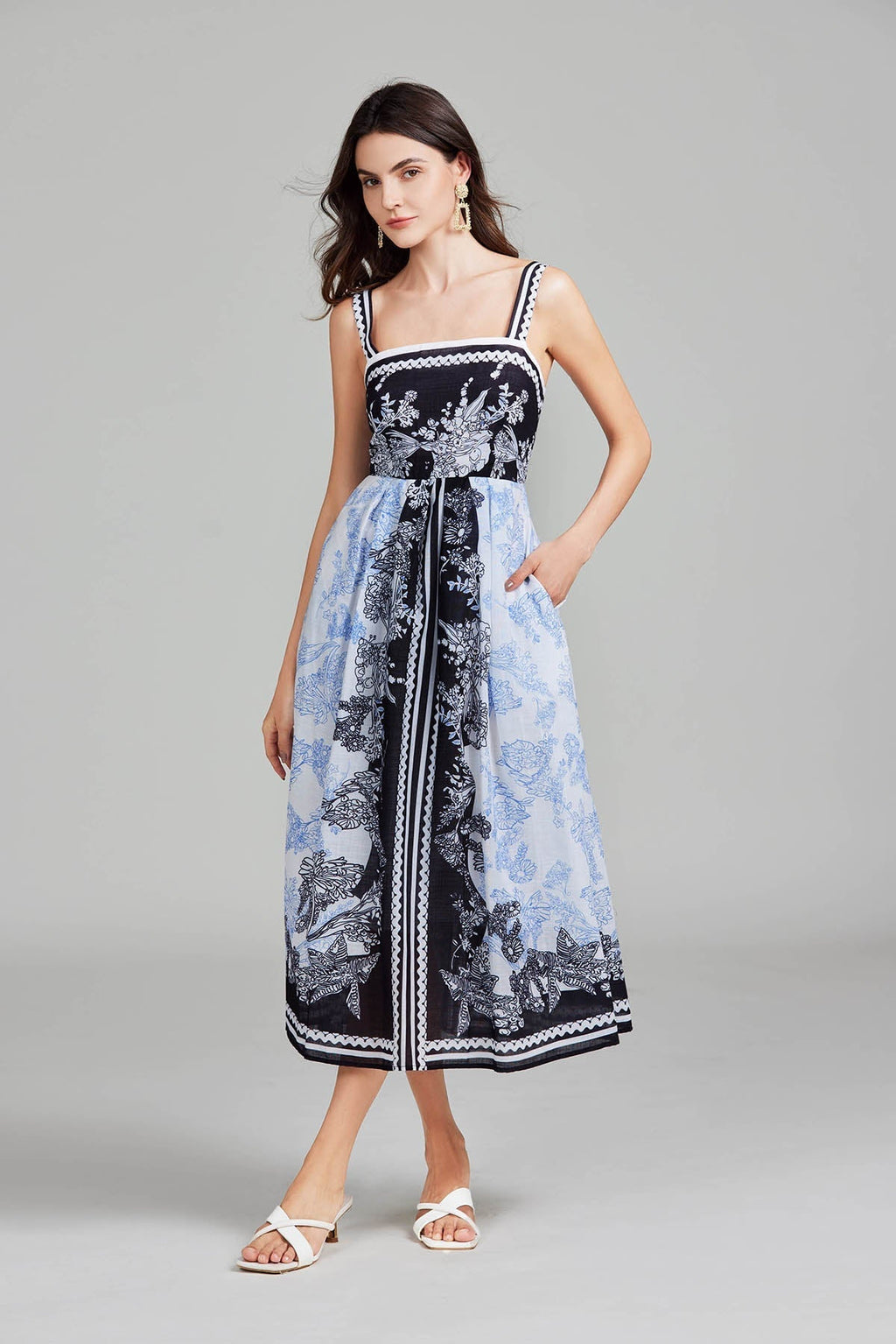 Print Halter Long A Line Swing Dress