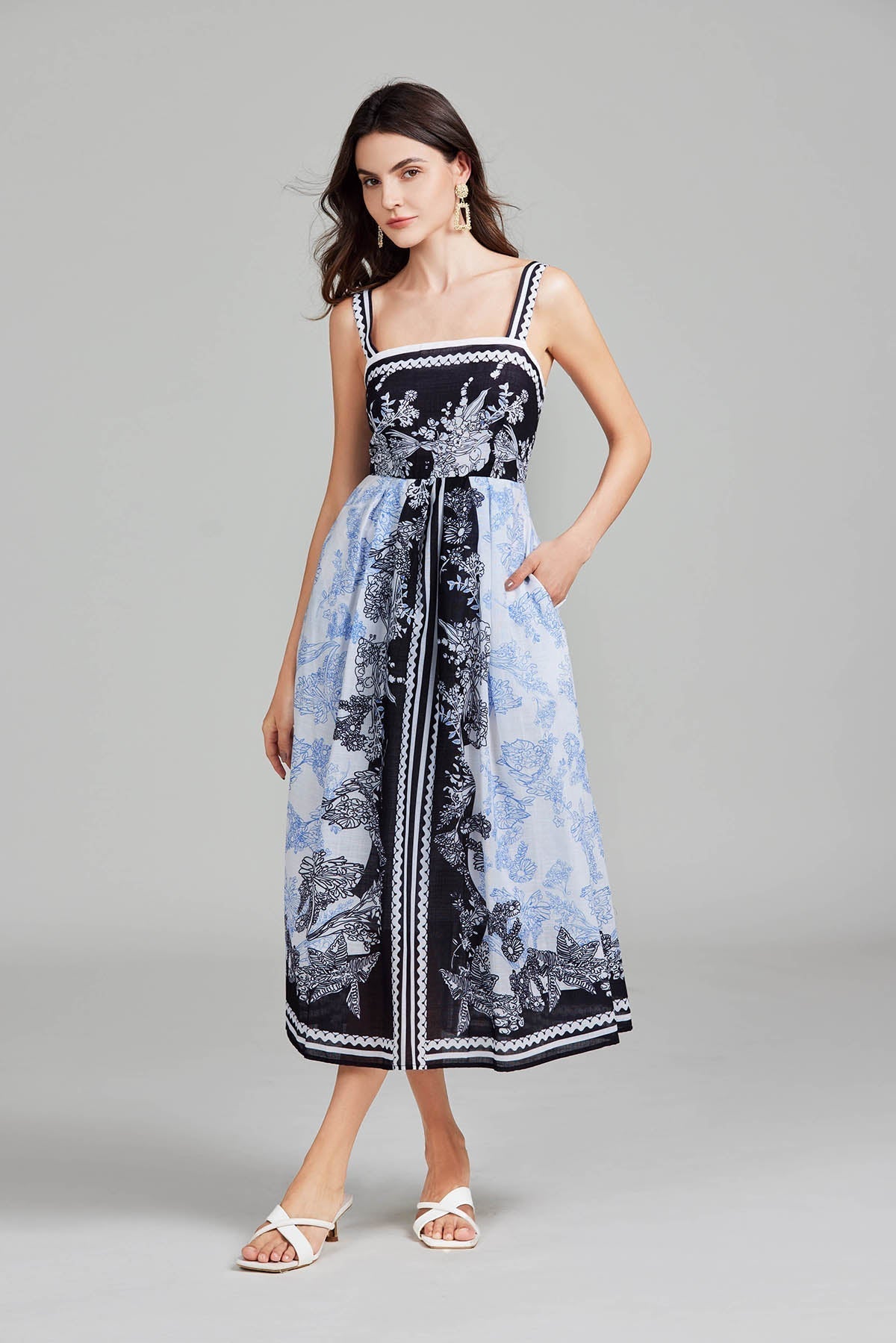 Print Halter Long A Line Swing Dress