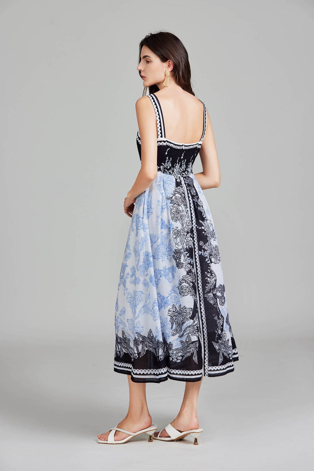 Print Halter Long A Line Swing Dress
