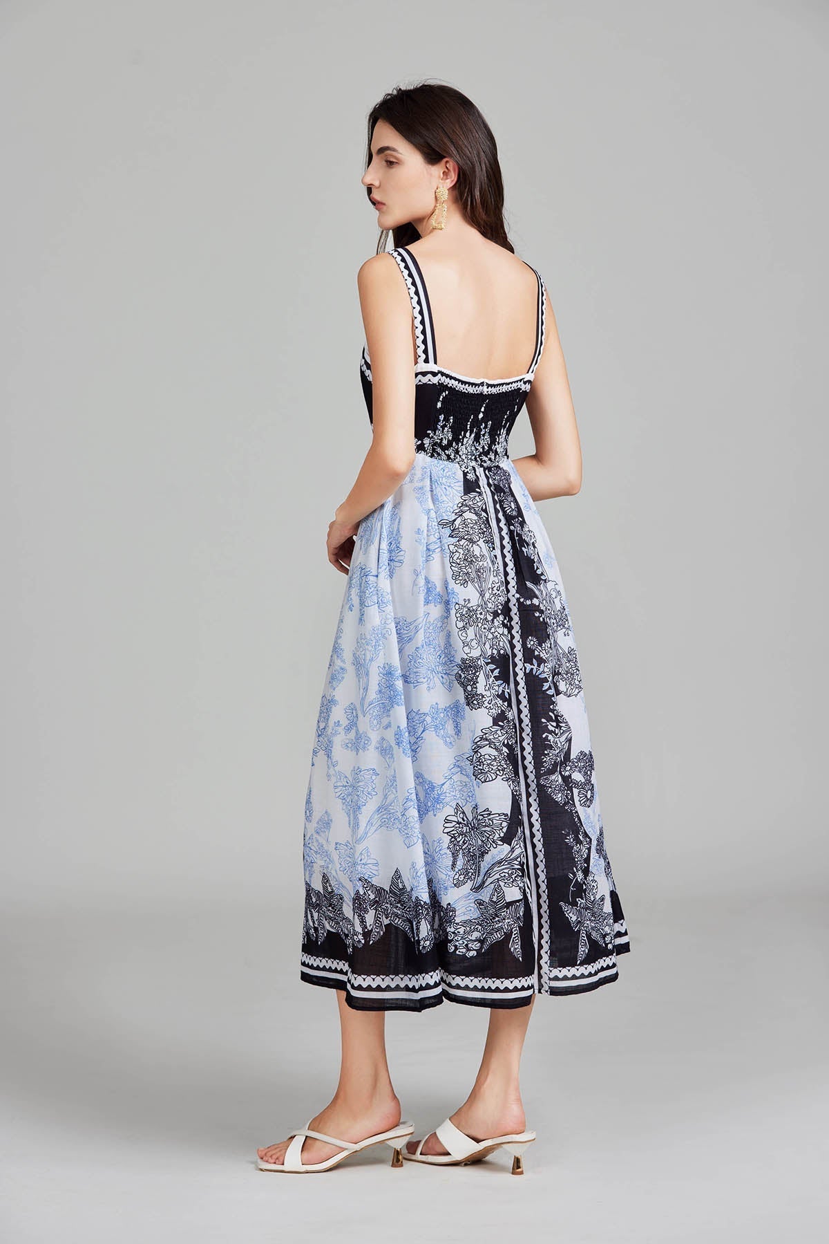 Print Halter Long A Line Swing Dress
