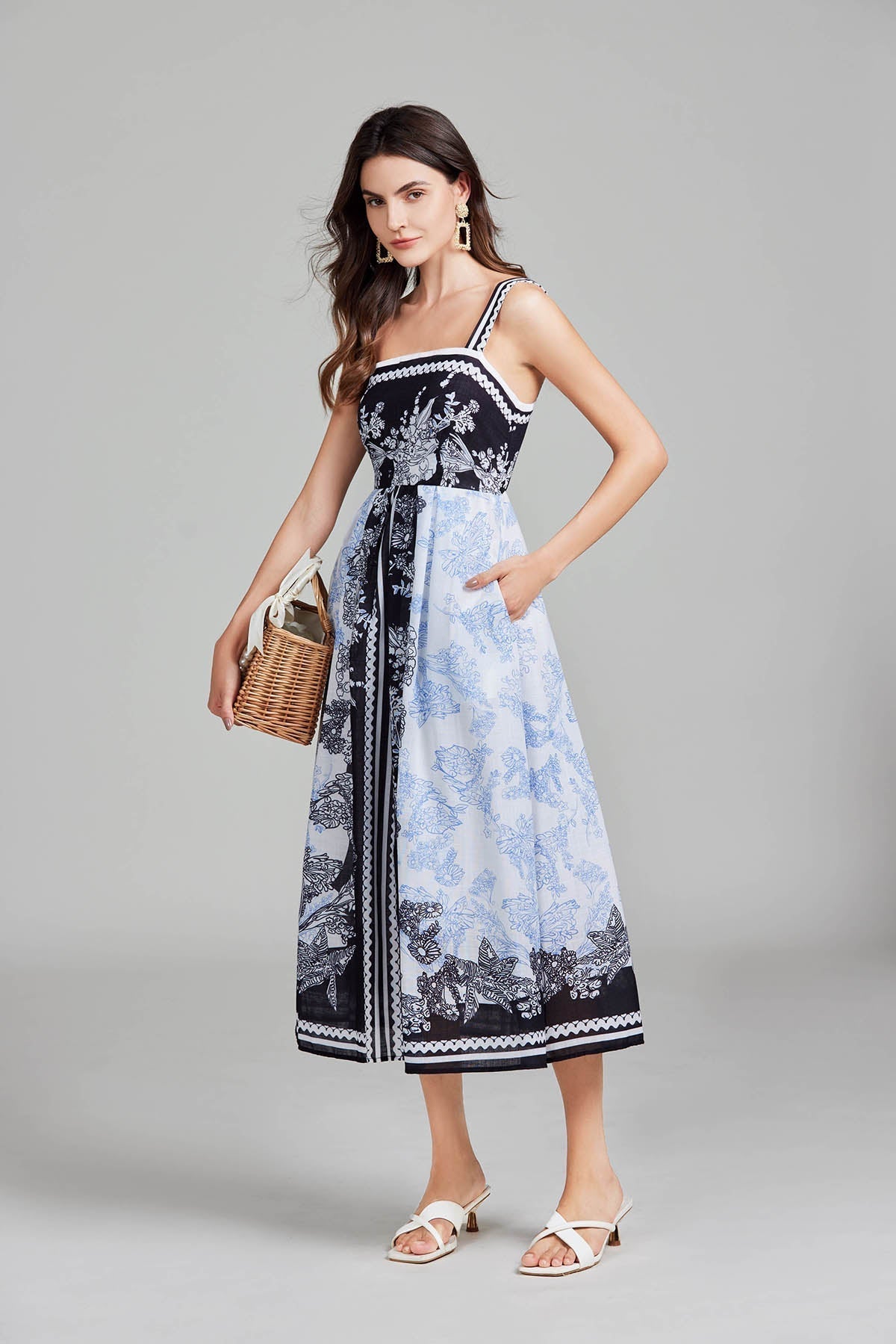 Print Halter Long A Line Swing Dress