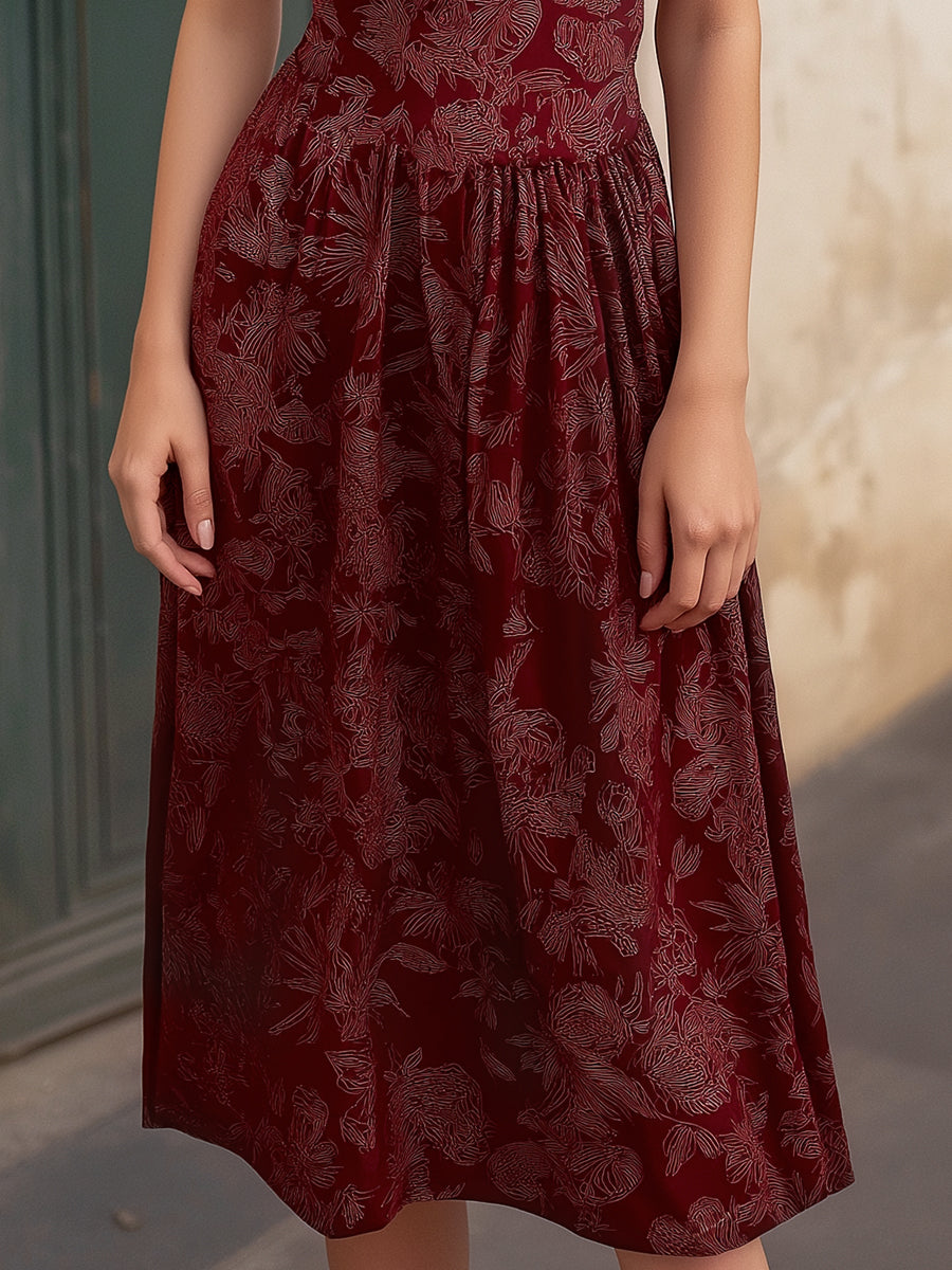 Halter V-Neck Printed Midi Dress
