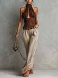 Vacation Ready Polka Dot And Snakeskin Print Halter Neck Satin Set