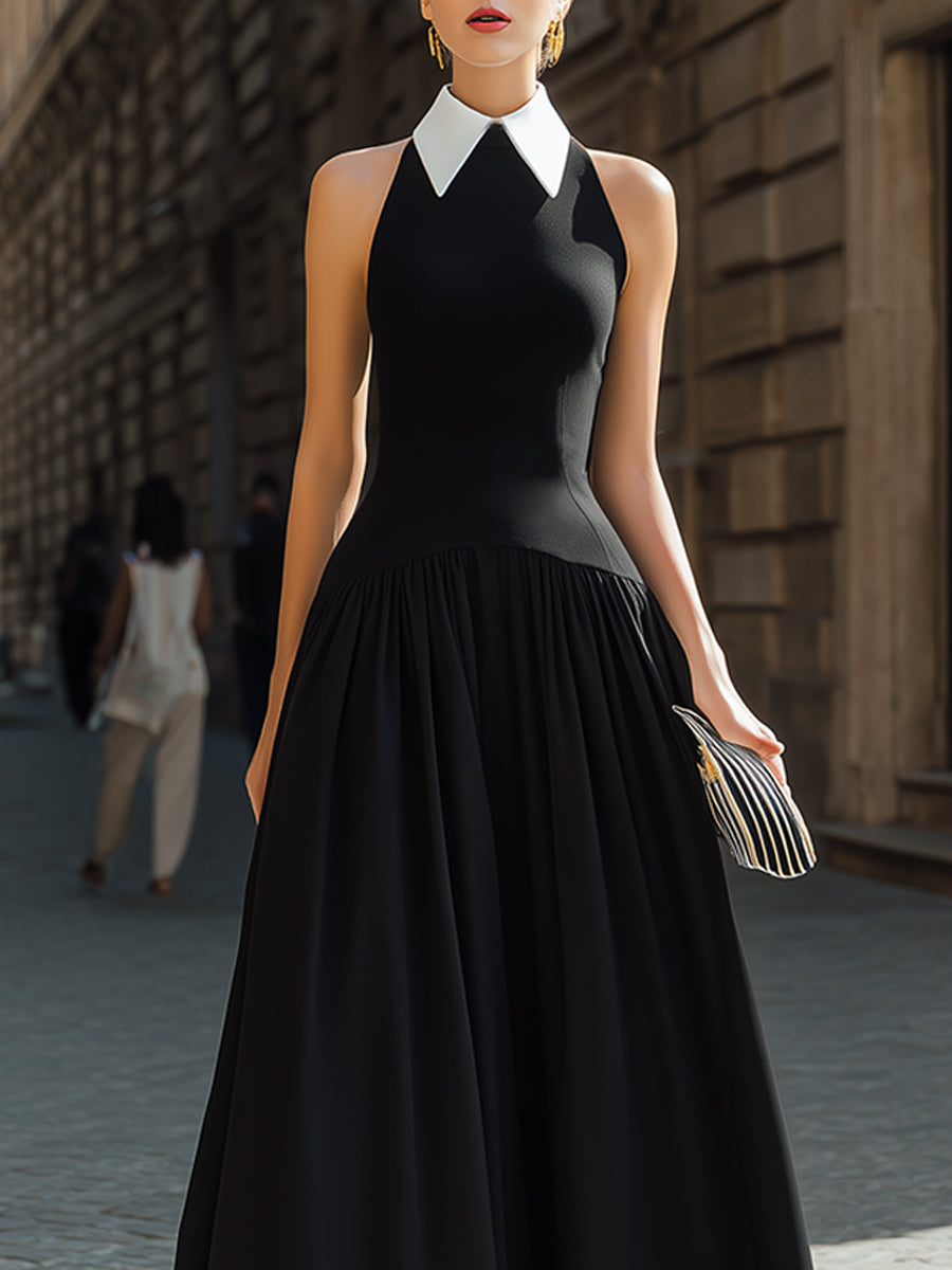 Halter Collar Pleated Maxi Dress