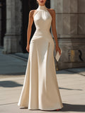Halter Neck Draped Maxi Dress With Sculpted Waist