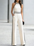 Chic Contrast-Trim Halterneck Wide-Leg Jumpsuit