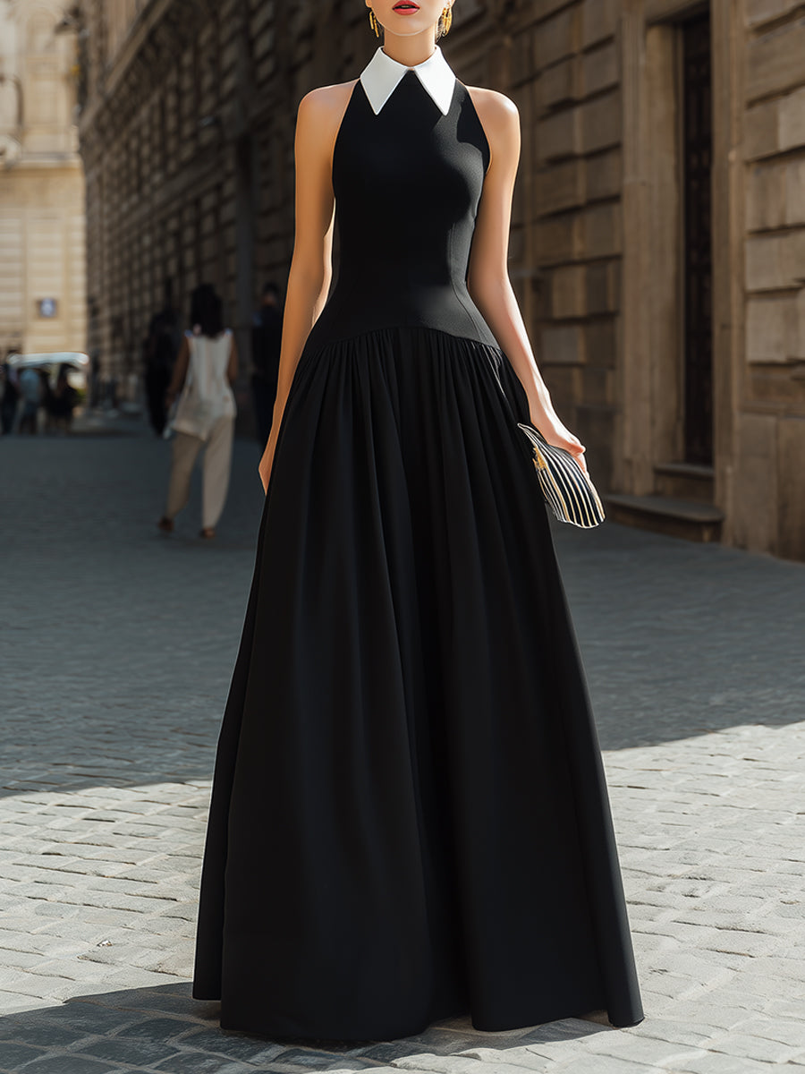 Halter Collar Pleated Maxi Dress
