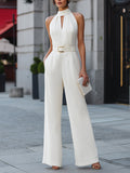 Halter Neck Belted Wide Leg Jumpsuit