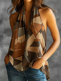 Fashion Abstract Geometric Pattern Sleeveless Halter Blouse