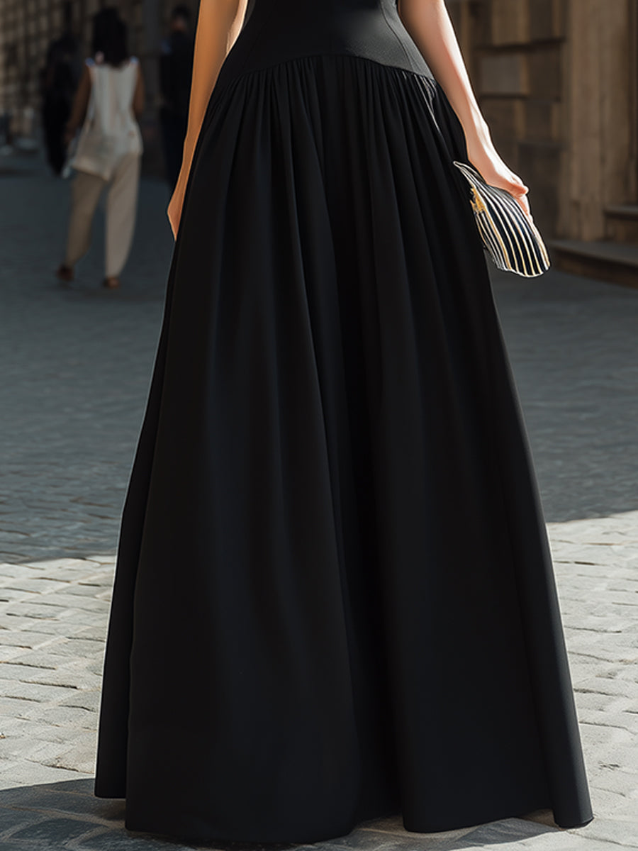 Halter Collar Pleated Maxi Dress