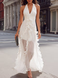 Halter Neck Ruffle Detail Maxi Dress