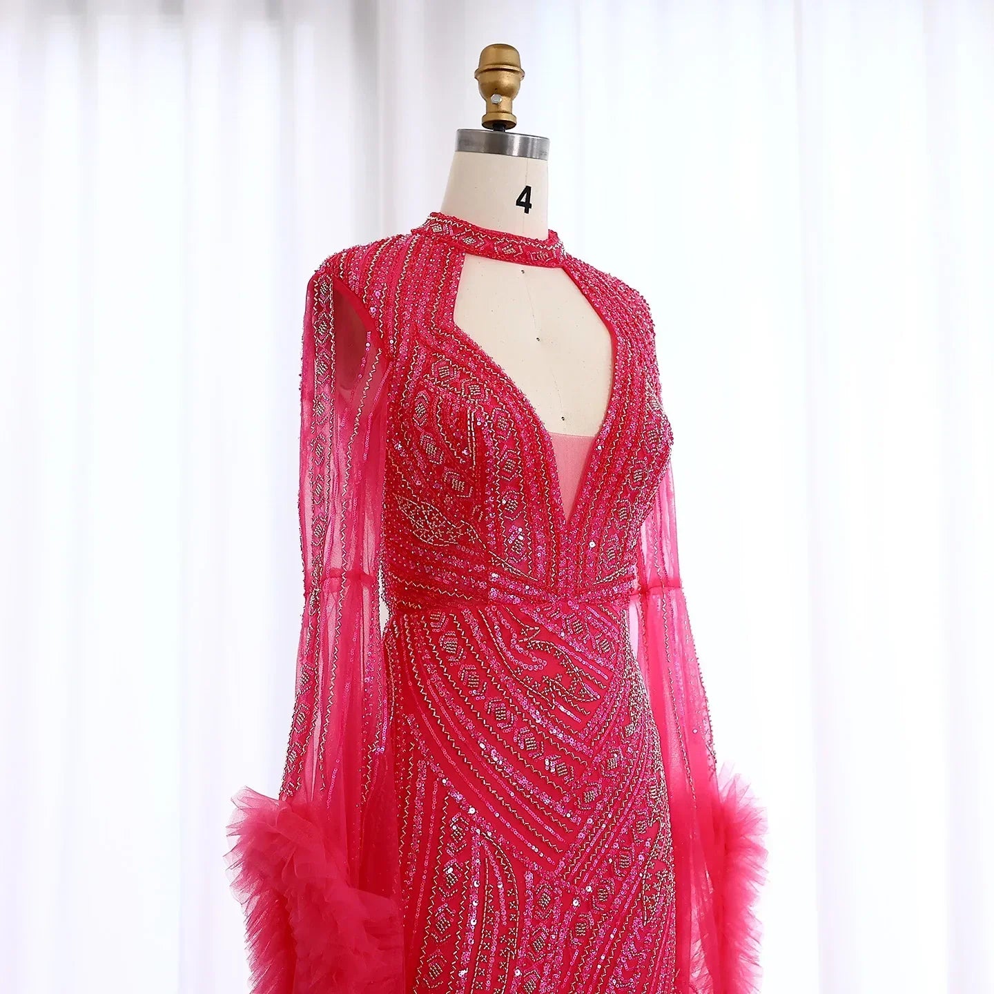 Halter Neck Mermaid Evening Dress with Cape Sleeves