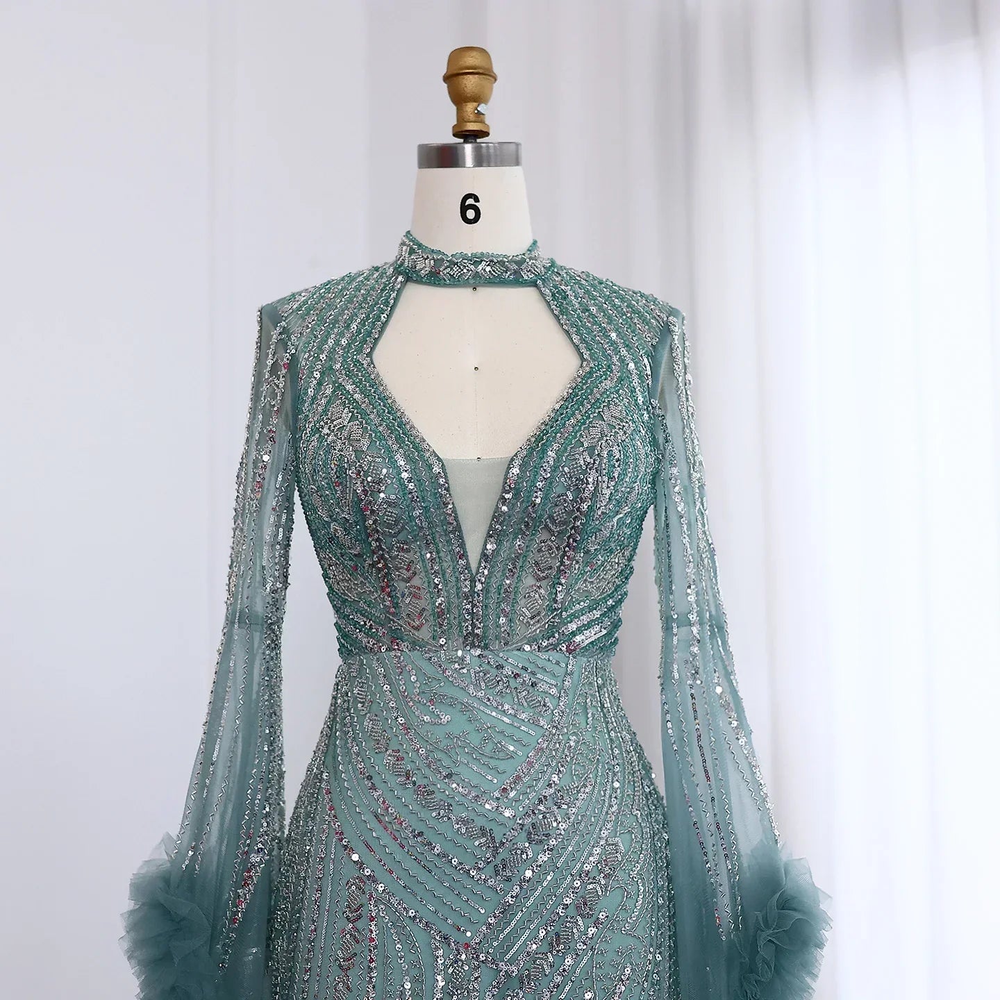 Halter Neck Mermaid Evening Dress with Cape Sleeves