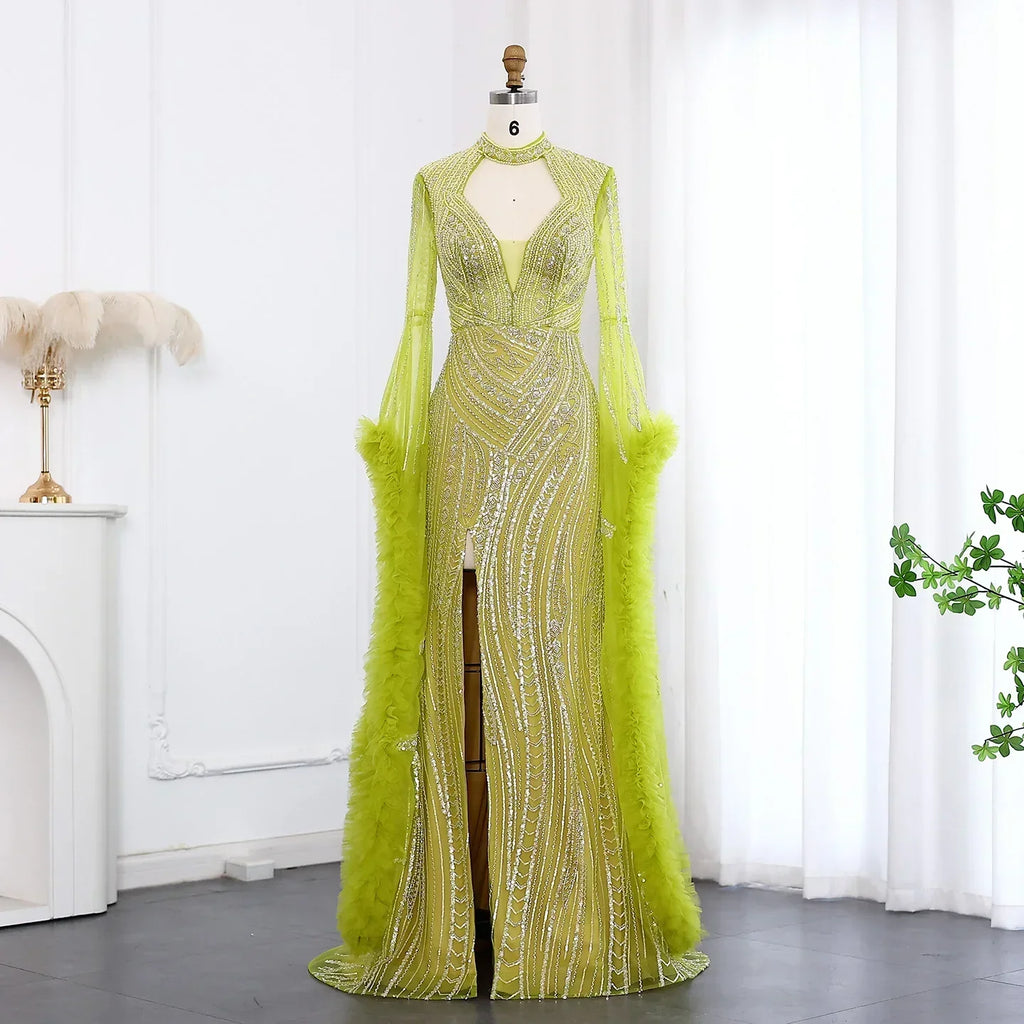 Halter Neck Mermaid Evening Dress with Cape Sleeves