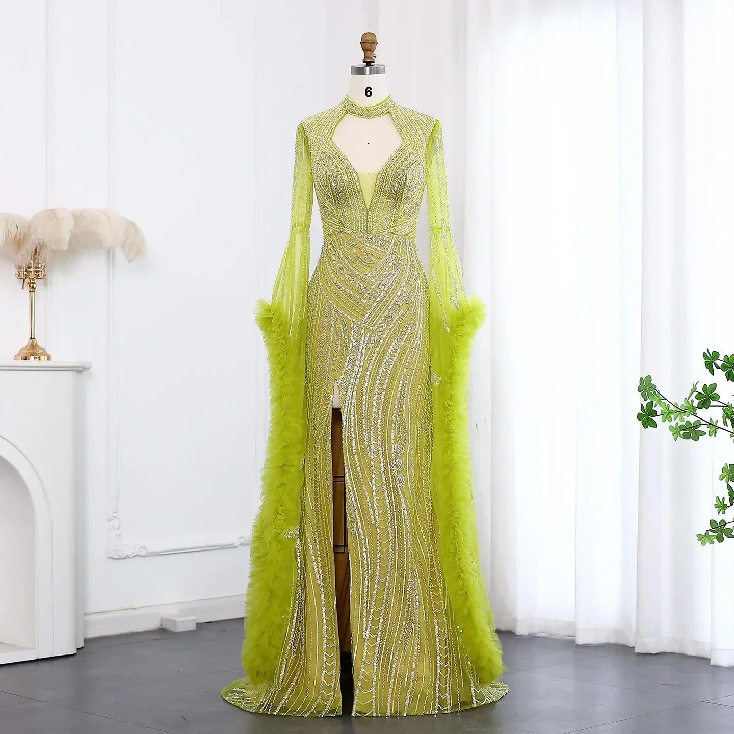 Halter Neck Mermaid Evening Dress with Cape Sleeves