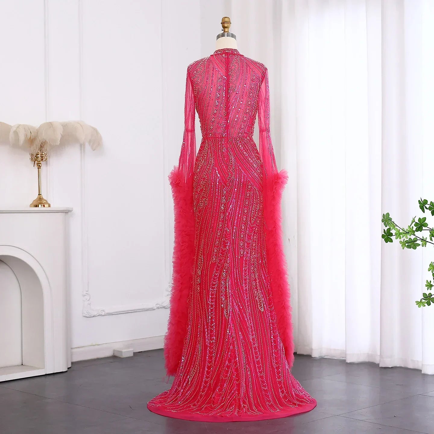 Halter Neck Mermaid Evening Dress with Cape Sleeves