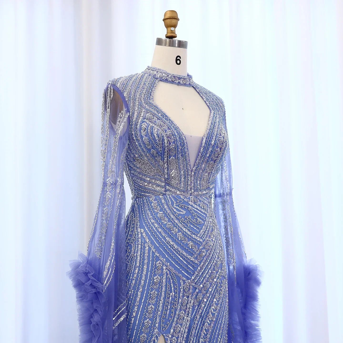 Halter Neck Mermaid Evening Dress with Cape Sleeves
