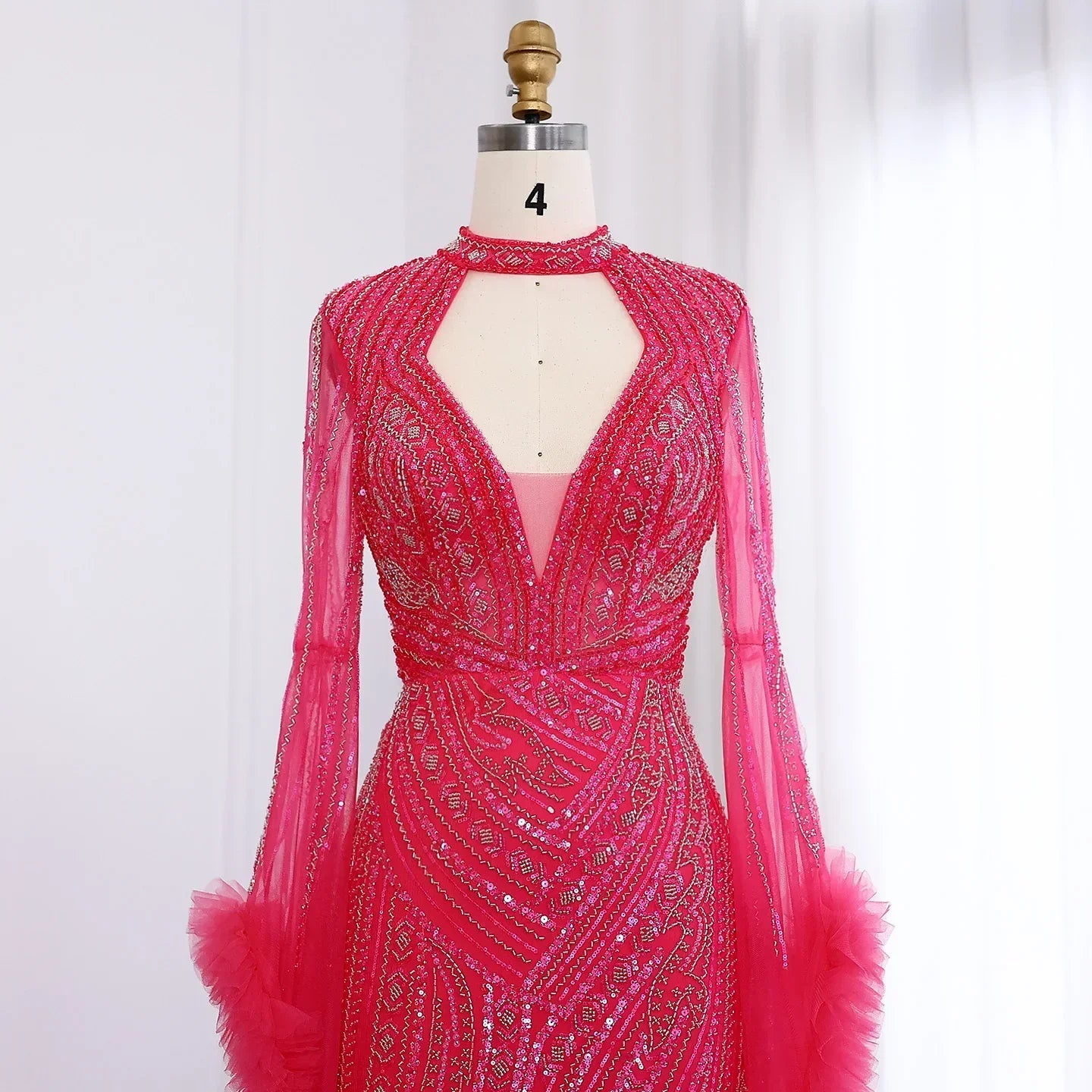 Halter Neck Mermaid Evening Dress with Cape Sleeves