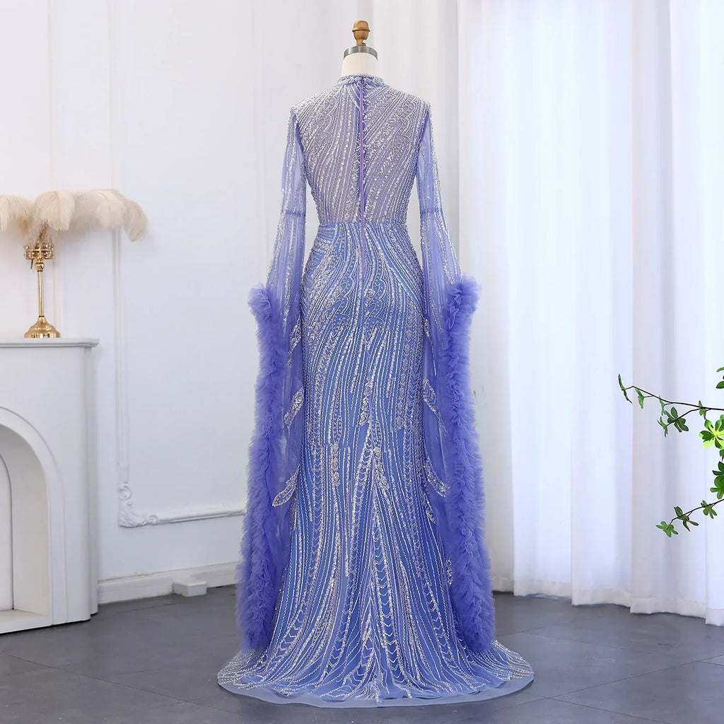 Halter Neck Mermaid Evening Dress with Cape Sleeves