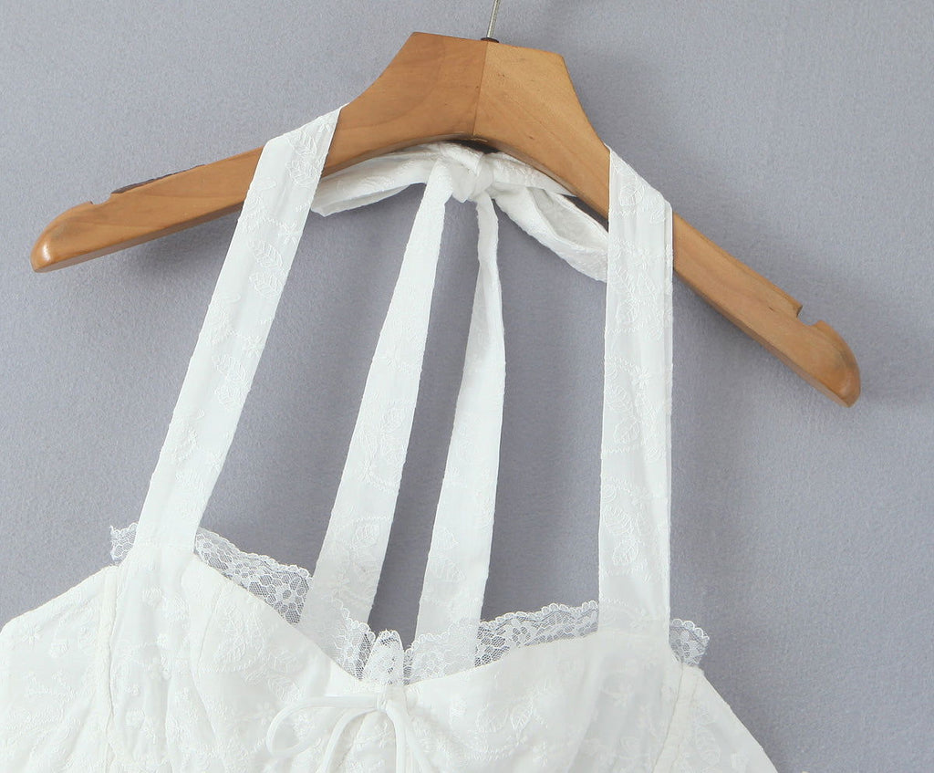 FallFresh Simple Lace Halter Suspender Dress