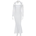 Personality Slim Fit Halterneck Long Sleeved Lace up off Shoulder Dress