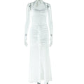Solid Color Dress Halter Sleeveless Lace up Backless Dress Trendy