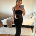 Mesh Stitching Dress Slim Fit Backless Solid Color Cropped Outfit Halter Split Maxi Dress