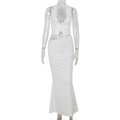 Halter Backless Deep V Plunge Top Sheath Dress Slim Fit Elegant Lady Suit