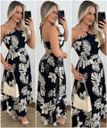 Southeast Asia Vacation Personalized Digital Printing Halter Tube Top Thin Strap Dress