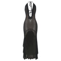 Solid Color Sleeveless Halter Irregular Asymmetric Lace Up Dress