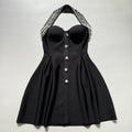 Diamond Button Halter Bandage One Piece Dress Ladies Party Cocktail Dress A Line Dress