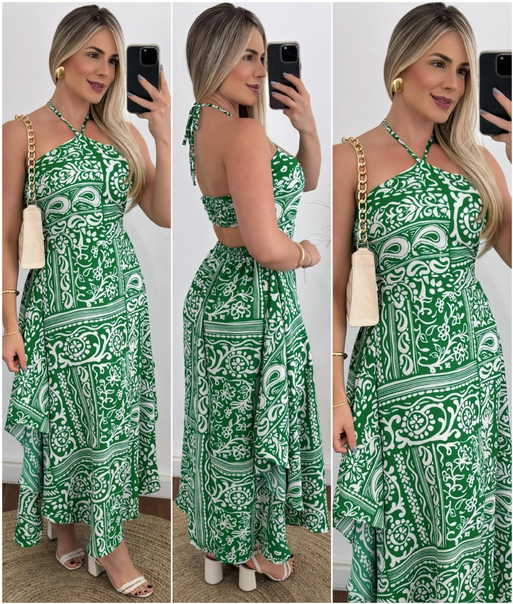 Southeast Asia Vacation Personalized Digital Printing Halter Tube Top Thin Strap Dress