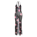 V Neck Backless Personalized Stylish Print Halter Lace Up Dress