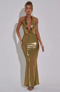 Tight Sequin Dress Swing Collar Halterneck Maxi Dress
