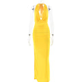 V neck Halter Backless Dress Solid Color Split Dress