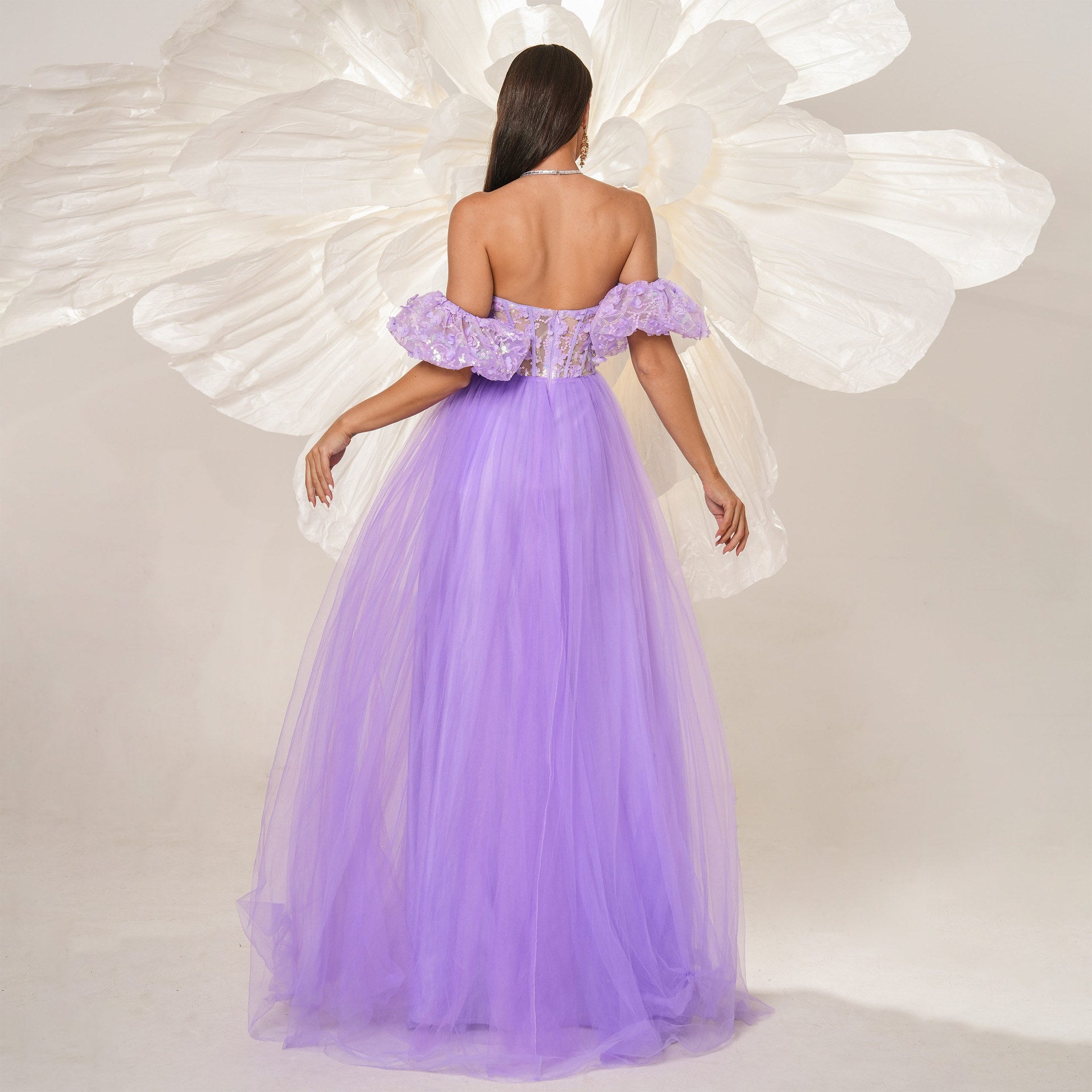 High End Halter Long Cocktail Mesh Large Swing Evening Dress Bridesmaid