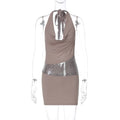 Backless Hollow Out Cutout out Stitching Halter Dress