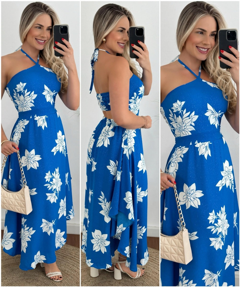 Southeast Asia Vacation Personalized Digital Printing Halter Tube Top Thin Strap Dress