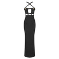Black Cross Halterneck Pocket Dress Stretch Bandage One Piece Dress Suspender Dress