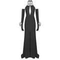 Halter Silver Floral Hollow Out Cutout Dress with Gloves Split