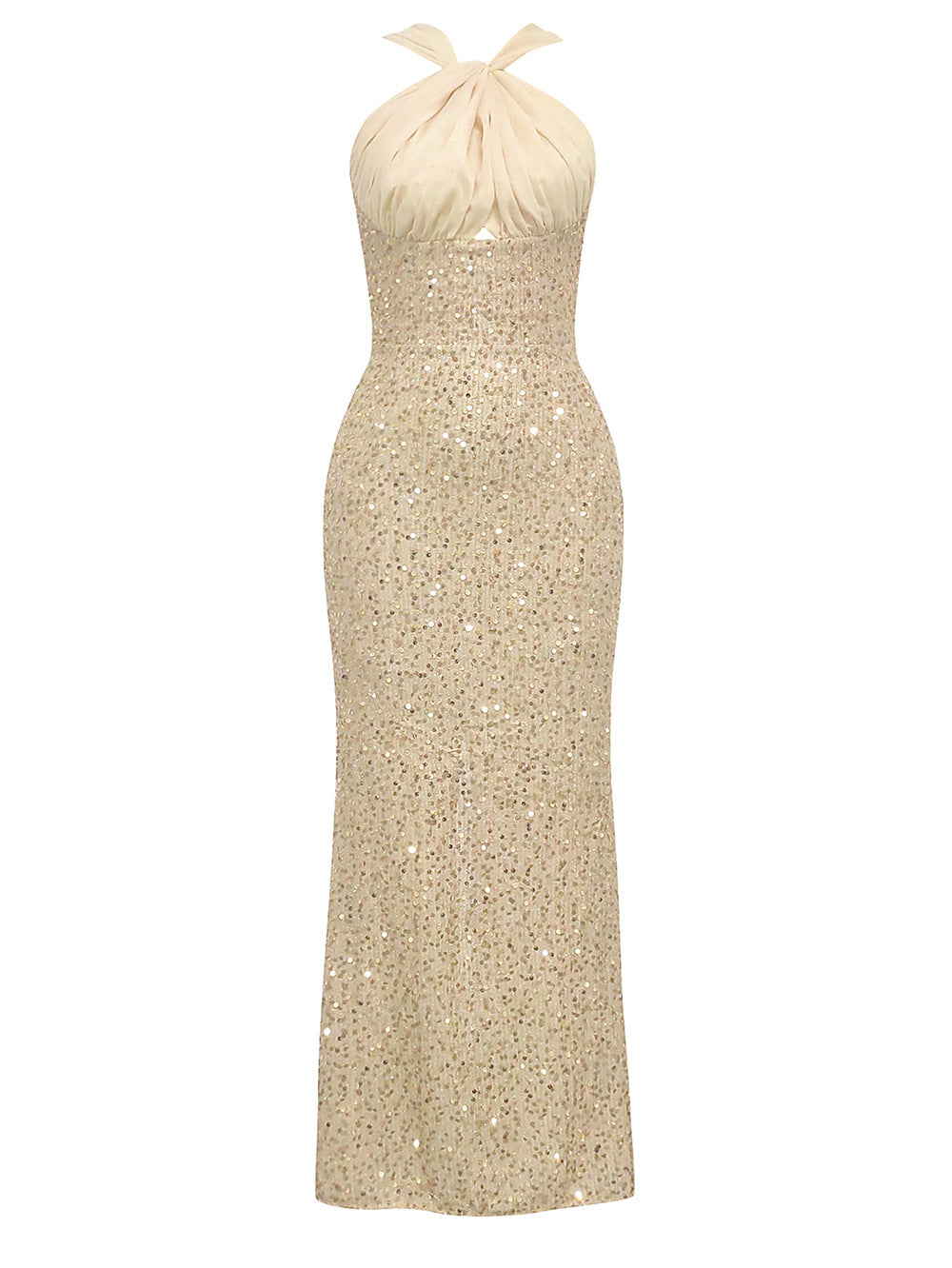Dress Halter Stitching Sequined Sleeveless Slim Fit Backless Dress