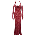 Halterneck with Suspenders Slim Fit Lace Mesh Dress Maxi Dress Evening Dress