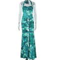 Printing Dress Sleeveless Halter Backless Slit Casual Dress