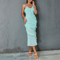 Semi Transparent Stitching Sleeveless Backless Halter Dress