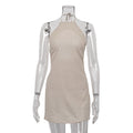 Cotton Linen Dress Backless Halter Lace up A line Dress