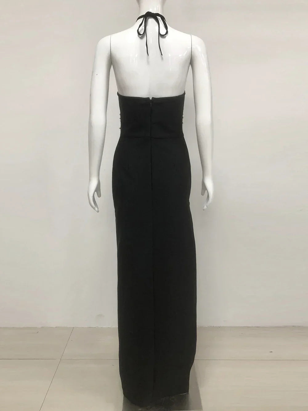 Halter Bead Hollow Design Backless Long Dress