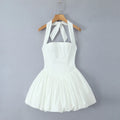 Bow Halter Slash Collar Lacing-Up Back Mini Dress